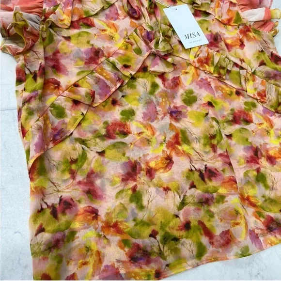 NWT Misa Los Angeles Multicolor Floral Ruffle Blouse Size XS